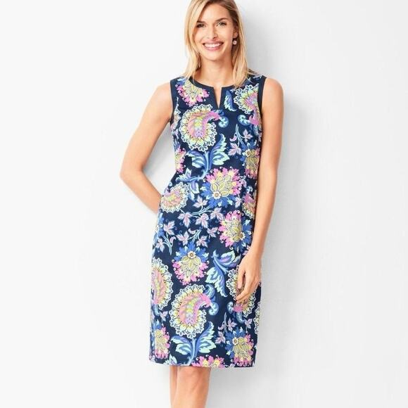 Talbots Navy Floral Paisley Sleeveless Cotton Shift Dress Size 6 - Picture 1 of 11